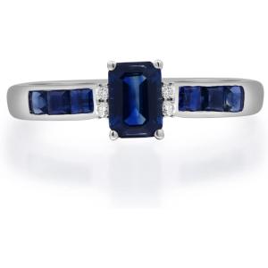 imageGin ampamp Grace 10K White Gold Genuine Blue Sapphire Ring with Diamonds for women  Ethically authentically ampamp organically sourced EmeraldCut shaped Sapphire handcrafted jewelry for her  Sapphire Ring for women