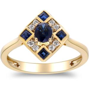 imageGin ampamp Grace 10K Yellow Gold Genuine Blue Sapphire Ring with Diamonds for women  Ethically authentically ampamp organically sourced OvalCut shaped Sapphire handcrafted jewelry for her  Sapphire Ring for women