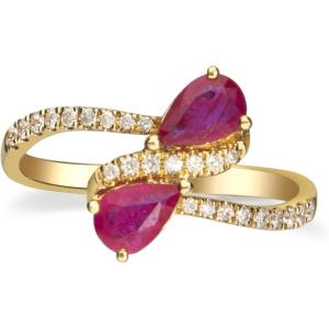 imageGin ampamp Grace 10K Yellow Gold Mozambique Genuine Ruby Ring with Diamonds for women  Ethically authentically ampamp organically sourced Pearcut shaped Ruby handcrafted jewelry for her  Ruby Ring for women