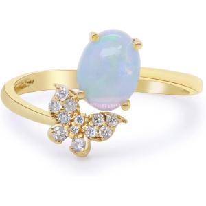 imageGin ampamp Grace 10K Yellow Gold Natural Ethiopian Opal Ring with Diamonds for women  Ethically authentically ampamp organically sourced Ovalcut shaped opal handcrafted jewelry for her  Opal Ring for women