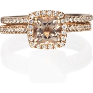 imageGin ampamp Grace 14K Rose Gold Genuine Morganite Ring with Diamonds for women  Ethically authentically ampamp organically sourced Cushioncut shaped Morganite handcrafted jewelry for her  Morganite Ring for womenDiamond