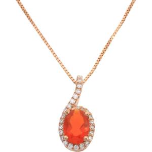 imageGin ampamp Grace 14K Rose Gold Mexican Natural Pear Cut Fire Opal ampamp Natural Diamond I1I2 Statement Pendant for Women