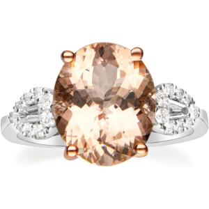 imageGin ampamp Grace 14K Two Tone Gold Genuine Morganite Ring with Diamonds for Women Holiday Gifts  Ethically Authentically ampamp Organically Sourced Ovalcut shaped Morganite handcrafted jewelry for her