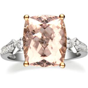 imageGin ampamp Grace 14K Two Tone Gold Genuine Morganite Ring with Diamonds for women  Ethically authentically ampamp organically sourced Cushioncut shaped Morganite handcrafted jewelry for her  Morganite Ring for womenDiamond