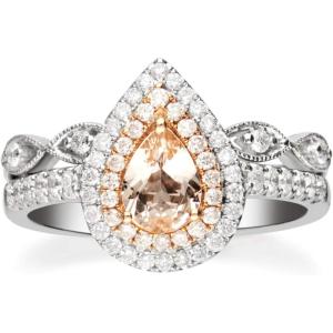 imageGin ampamp Grace 14K TwoTone Gold Real Diamond Ring I1 with Genuine Morganite Daily Work Wear Jewelry for Women Gifts for Her