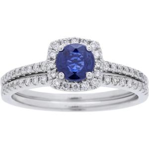 imageGin ampamp Grace 14K White Genuine Blue Sapphire Ring with Diamonds for women  Ethically authentically ampamp organically sourced RoundCut shaped Sapphire handcrafted jewelry for her  Sapphire Ring for womenDiamond