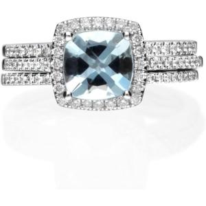 imageGin ampamp Grace 14K White Gold Blue Genuine Aquamarine Ring with Diamonds for women  Ethically authentically ampamp organically sourced Cushioncut shaped Aquamarine handcrafted jewelry for her  Aquamarine Ring for women