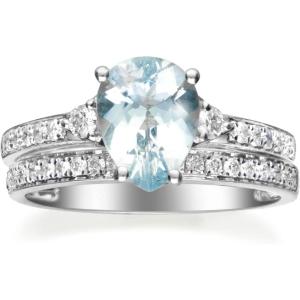 imageGin ampamp Grace 14K White Gold Genuine Aquamarine Ring with Diamonds for women  Ethically authentically ampamp organically sourced Pearcut shaped Aquamarine handcrafted jewelry for her  Aquamarine Ring for women