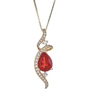 imageGin ampamp Grace 14K Yellow Gold Mexican Natural Pear Cut Fire Opal ampamp Natural Diamond I1I2 Statement Pendant for Women