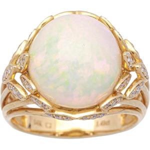 imageGin ampamp Grace 14K Yellow Gold Natural Ethiopian Opal Ring with Real Diamonds for women  Ethically authentically ampamp organically sourced Cushioncut shaped opal handcrafted jewelry for her  Opal Ring for women