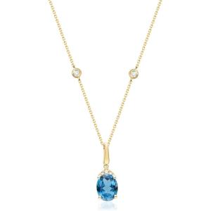 imageGin ampamp Grace 14K Yellow Gold Natural London Blue Topaz Diamond I1I2 Pendant for Women