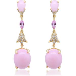 imageGin ampamp Grace 14K Yellow Gold Natural Pink Opal Earrings with Diamonds for women  Ethically authentically ampamp organically sourced Ovalcut shaped Sapphire handcrafted jewelry for her  Opal Earrings for women