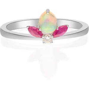 imageGin ampamp Grace 18K White Gold Genuine Ruby and Natural Ethiopian Opal Ring with Real Diamonds for women  Ethically authentically ampamp organically sourced Pearcut shaped opal handcrafted jewelry for her  Opal Ring for women