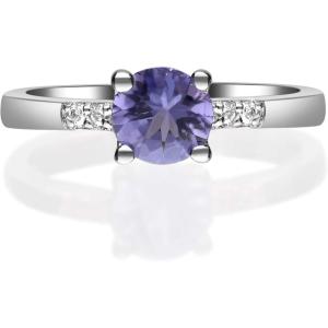 imageGin ampamp Grace 925 Sterling Silver Genuine Tanzanite Ring with Diamonds for women  Ethically authentically ampamp organically sourced Roundcut shaped Tanzanite handcrafted jewelry for her