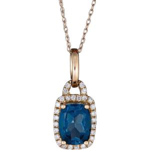 imageGin ampamp Grace Valentines Jewelry 10K Yellow Gold Genuine London Blue Topaz ampamp Natural Diamond I1I2 Pendant Necklace for Women