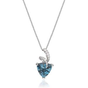 imageGin ampamp Grace womens 14K Genuine London Blue Topaz Pendant With Diamonds  Ethically Authentically ampamp Organically Sourced Trillion Shaped London Blue Topaz HandCrafted Jewelry TW1388PLBT White Gold