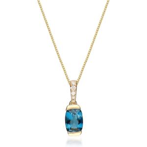 imageGin ampamp Grace womens 14K Gold Genuine London Blue Topaz Pendant With Diamonds  Ethically Authentically ampamp Organically Sourced Cushion Shaped London Blue Topaz HandCrafted Jewelry TW2589PLBT Yellow