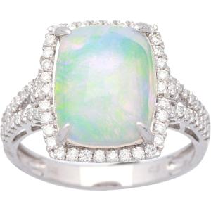 imageGin and Grace 10K White Gold Natural Ethiopian Opal Ring with Real Diamonds for women  Ethically authentically ampamp organically sourced Cushioncut shaped opal handcrafted jewelry for her  Opal Ring for women