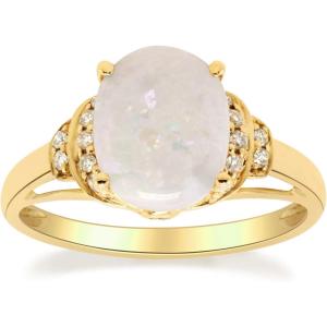 imageGin and Grace 10K Yellow Gold Natural Australian Opal Ring with Real Diamonds for women  Ethically authentically ampamp organically sourced Ovalcut shaped opal handcrafted jewelry for her  Opal Ring for women
