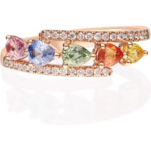 imageGin and Grace 14K Rose Genuine Multi Sapphire Ring with Diamonds for women  Ethically authentically ampamp organically sourced PearCut shaped Sapphire handcrafted jewelry for her  Sapphire Ring for women