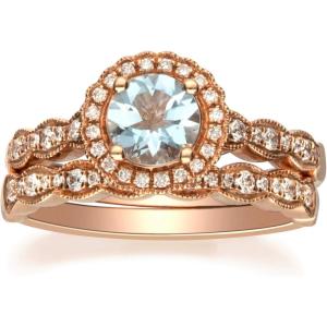imageGin and Grace 14K Rose Gold Genuine Aquamarine Ring with Diamonds for women  Ethically authentically ampamp organically sourced Emeraldcut shaped Aquamarine handcrafted jewelry for her
