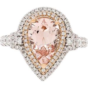 imageGin and Grace 14K Two Tone Gold Genuine Morganite Ring with Diamonds for women  Ethically authentically ampamp organically sourced Pearcut shaped Morganite handcrafted jewelry for her  Morganite Ring for women