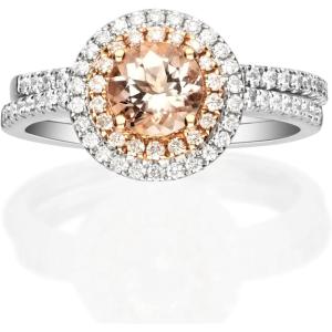 imageGin and Grace 14K Two Tone Gold Genuine Morganite Ring with Diamonds for women  Ethically authentically ampamp organically sourced Roundcut shaped Morganite handcrafted jewelry for her  Morganite Ring for women
