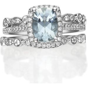 imageGin and Grace 14K White Gold Genuine Aquamarine Ring with Diamonds for women  Ethically authentically ampamp organically sourced Cushioncut shaped Aquamarine handcrafted jewelry for her  Aquamarine Ring for women