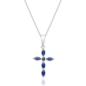 imageGin ampamp Grace 10K White Gold Cross Pendant Genuine Blue Sapphire Diamond I1I2 Pendant for Women