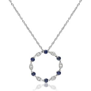 imageGin ampamp Grace 10K White Gold Genuine Blue Sapphire Round With Natural Diamond I1 Pendant for women
