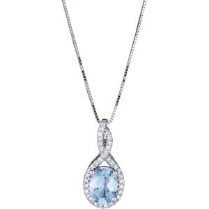 imageGin ampamp Grace 10K White Gold Natural Diamond I1I2 ampamp Genuine Aquamarine Pendant Necklace with Gold Chain for Women Mothers Day Jewelry Gifts
