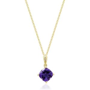 imageGin ampamp Grace 10K Yellow Gold Genuine Amethyst Cushion With Natural Diamond I1 Pendant for Women Holiday Gifts