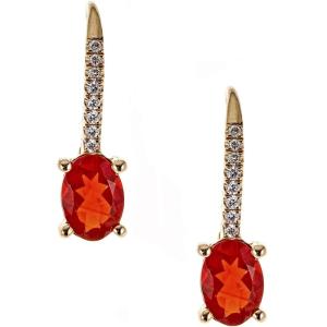 imageGin ampamp Grace 14K Rose Gold Natural Fire Opal ampamp Diamond I1I2 LeverBack Drop Style Earring for Women