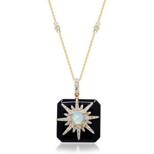 imageGin ampamp Grace 14K Yellow Gold Natural Ethiopian Opal and Natural Diamond I1 Pendant for Women Metal Opal