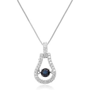 imageGin ampamp Grace Valentines Jewelry 10K White Gold Genuine Blue Sapphire with Natural Diamond I1I2 Pendant Necklace for Women