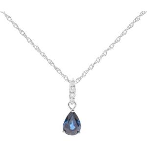 imageGin ampamp Grace Womens 10K White Gold Genuine Blue Sapphire Pendant With Diamonds PearCut Shaped Necklace QA0269PBS