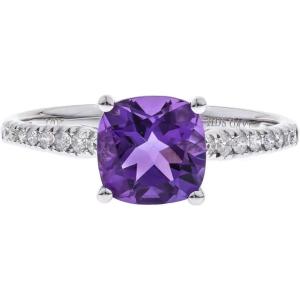 imageGin ampamp Garce 10K White Gold Genuine Amethyst Ring with Diamonds for women  Ethically authentically ampamp organically sourced Cushion shaped Amethyst handcrafted jewelry for her