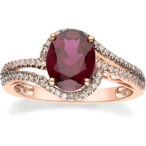 imageGin ampamp Grace 10K Rose Gold Purplish Pink Natural Garnet Real Diamond Ring I1 with Daily Work Wear Jewelry for Women Gifts for Her