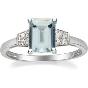 imageGin ampamp Grace 10K White Gold Genuine Blue Aquamarine Ring with Diamonds for women  Ethically authentically ampamp organically sourced Emeraldcut shaped Aquamarine handcrafted jewelry for her  Aquamarine Ring for women