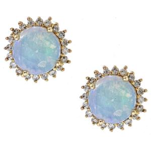 imageGin ampamp Grace 10K Yellow Gold Natural Opal ampamp Diamond I1I2 Celestial Stud Earring for Women