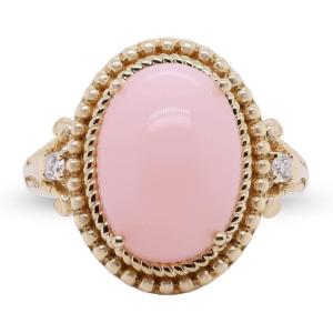 imageGin ampamp Grace 10K Yellow Gold Natural Pink Opal Ring with Diamonds for women  Ethically authentically ampamp organically sourced Oval shaped opal handcrafted jewelry for her  Opal Ring for women