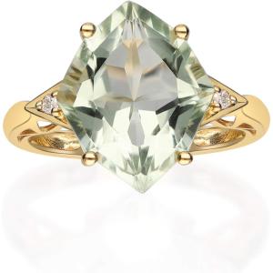 imageGin ampamp Grace 10K Yellow Gold Real Diamond Ring I1 with Genuine Green Amethyst Daily Work Wear Jewelry for Women Gifts for Her