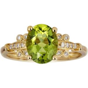 imageGin ampamp Grace 10K Yellow Gold Real Diamond Statement Cocktail Ring I1 with Genuine Peridot Daily Work Wear Jewelry for Women Gifts for Her