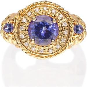 imageGin ampamp Grace 14K Yellow Gold Genuine Tanzanite Ring with Diamonds for women  Ethically authentically ampamp organically sourced Roundcut shaped Tanzanite handcrafted jewelry for her  Tanzanite Ring for women