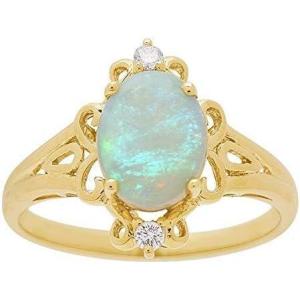 imageGin ampamp Grace 14K Yellow Gold Natural Ethiopian Opal Ring with Real Diamonds for women  Ethically authentically ampamp organically sourced Oval shaped opal handcrafted jewelry for her  Opal Ring for women