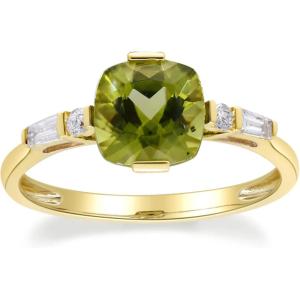 imageGin ampamp Grace 14K Yellow Gold With Natural Peridot ampampNatural Diamond I1 Ring for Women