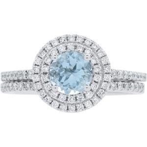 imageGin and Grace 14K White Gold Genuine Aquamarine Ring with Diamonds for women  Ethically authentically ampamp organically sourced Roundcut shaped Aquamarine handcrafted jewelry for her  Bridal Aquamarine RIng