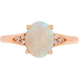 imageGin ampamp Grace 10K Rose Gold Natural Ethiopian Opal Ring with Diamonds for women  Ethically authentically ampamp organically sourced Ovalcut shaped opal handcrafted jewelry for her  Opal Ring for women