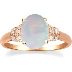 imageGin ampamp Grace 10K Rose Gold Natural Ethiopian Opal Ring with Real Diamonds for women  Ethically authentically ampamp organically sourced Oval shaped opal handcrafted jewelry for her  Opal Ring for women
