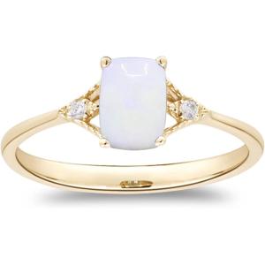 imageGin ampamp Grace 10K Yellow Gold Natural Ethiopian Opal Ring with Diamonds for women  Ethically authentically ampamp organically sourced Cushion shaped opal handcrafted jewelry for her  Opal Ring for women